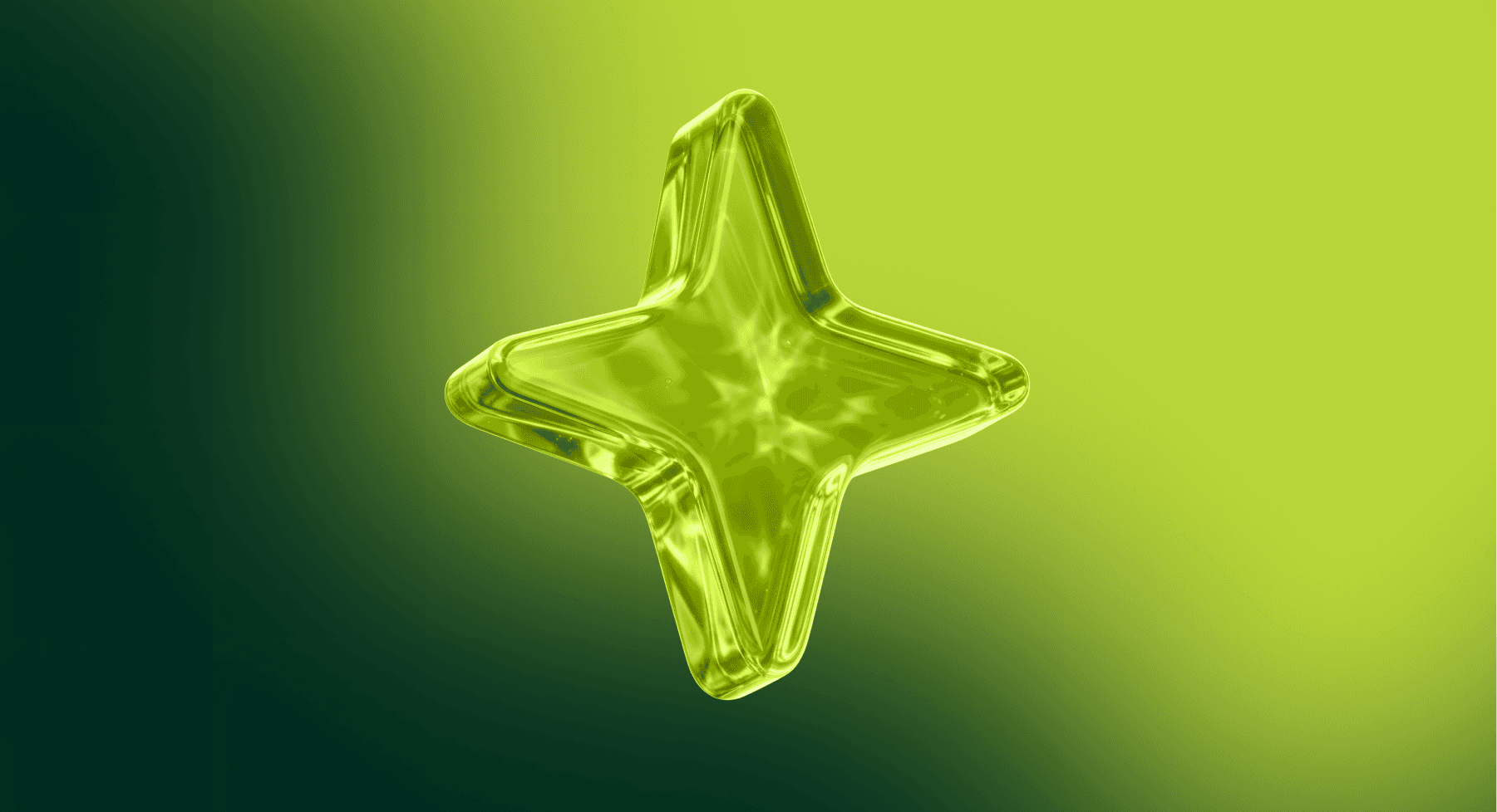 Glass 3D four-point star on a lime green gradient