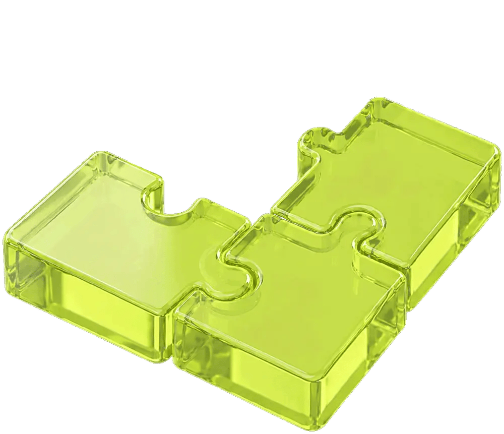 Three glass puzzle pieces fitted together